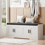 Homleke 2-Tier Storage Bench, Shoe Bench with Thickened Padded Seat Cushion, Entryway Bench with 4 Doors, Adjustable Shelf, 13.8' D x 45.3' W x 18.5' H, for Entryway, Living Room, Bedroom, White