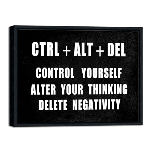 Pyradecor Black Framed Canvas Wall Art Motivational CTRL+ALT+DEL Classroom Positive Quotes Inspirational Poster Canvas Prints for Office Home Decorations by Pyradecor - Used condition - US$14.29