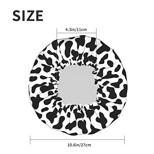 Image of Black And White Cow Skin Abstract Animal Farm Shower Cap For Women Adjustable Double Waterproof Layers Bathing Bath Cap Hair Protection Reusable Ladies Spa Salon Shower Hat