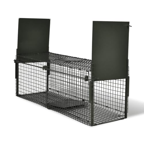 QUAHEAS Lebendfalle mit 2 Türen aus Stahl, 100 x 26 x 31 cm, stabile Drahtgitterfalle für Wildnis und Revier, klappbarer Griff für einfachen Transport, geeignet für Outdoor Jagd und Natur