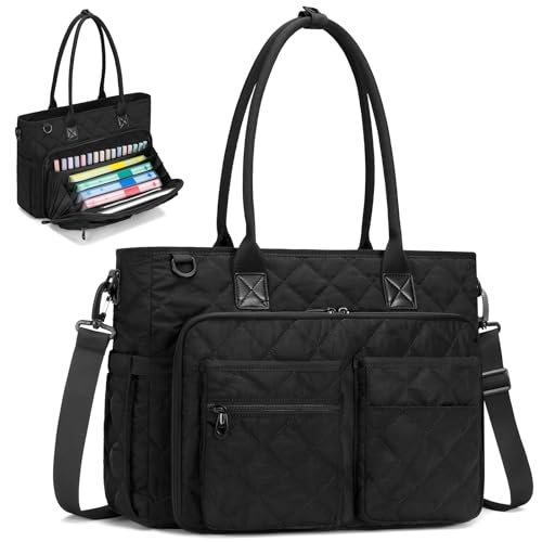 Image of Teacher Tote Bag for Women, Large Teacher Work Bag with Accordion File Organizer Pocket, 15.6 inch Laptop Briefcase