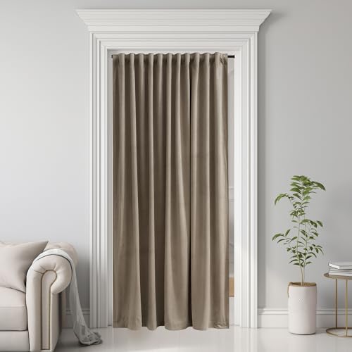 Image of Wide Doorway Curtain 80 inches Long Camel Beige Room Darkening Privacy Protect Room Divider Back Tab Thermal Insulated Drapes for Closet Living Dining Room, W62 x L80, 1 Panel