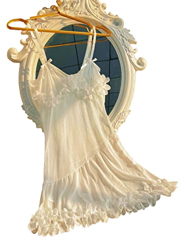 Soly Hux Women's Lingerie Appliques Sheer Mesh Chemise Babydoll Nightgowns Sleepshirts Slip Dress Solid White S #TOP27