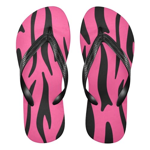Black Wavy Stripes Pink Flip Flop Beach Summer Casual Sandal for Women & Men Shower Shoes 20861918