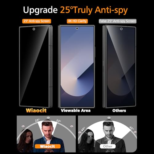 Wiaocit 3 Pack Tempered Glass Privacy Screen Protector for Samsung Galaxy Z Fold 7 with 3 Pack Camera Lens Protector, 9H Hardness, Bubble Free, Case Friendly