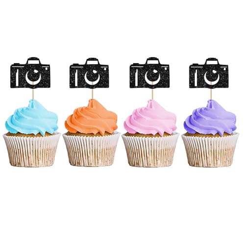 24PCS Camera Cupcake Toppers, Movie Themed Party Cupcake Toppers, Camera