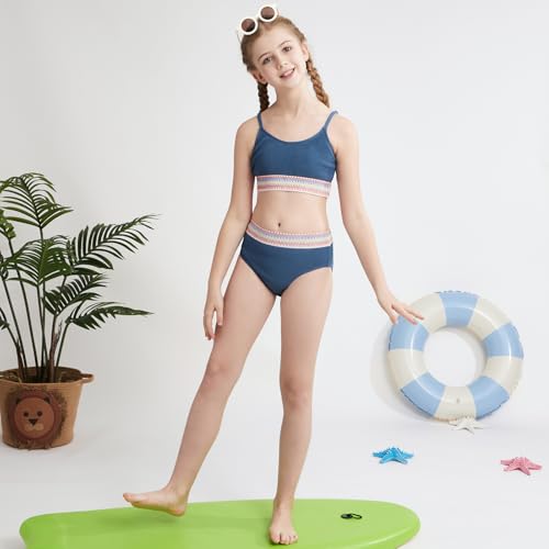 Image of Weixinbuy Girls Swimsuit Color Block Bathing Suit Adjustable Strap Two Pieces Bikini Swimsuits Beach Swimwear for Girls 9-16Y