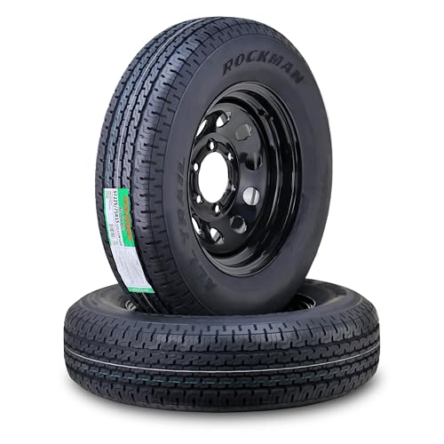 ROCKMAN Trailer Tire Wheel Assembly ST225/75R15 10-Ply E 117M 6 Lug on 5.5 PCD Black Mod Rim SET 2