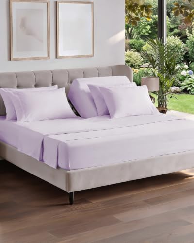 Image of Flex Top Split Head King 6 Piece Piece Sheet Set - Comfy Breathable & Cooling - Soft Hotel Luxury Bedding Set with 8-16 Inch Deep Pockets - 1 Flat & 1 Fitted Sheet & Pillowcases - Light Lavender
