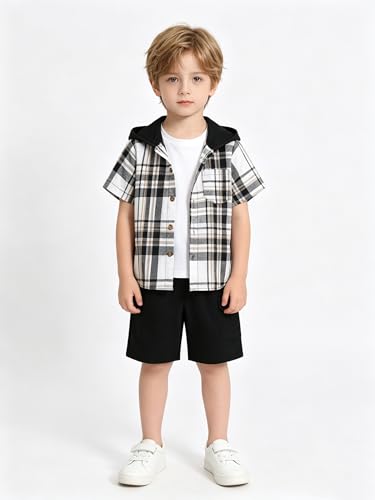 Image of Boys 2 Pieces Clothing Shorts Set Short Sleeve Plaid Button Down Shirt and Cargo Shorts Set 4-12Y