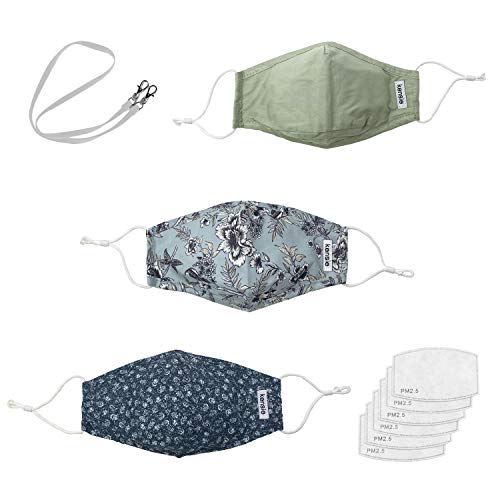 kensie Women's 3 Face Mask Plus 6 Air Filters Lanyard, Sage Patterns, 10 Piece Set kensie Women's 3 Face Mask Plus 6 Air Filters Lanyard, Sage Patterns, 10 Piece Set