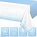 MASHAN 3Pcs White and Light Blue Tablecloth Party Decorations,Plastic White Table Cloth Printed Baby Blue Table Runner Disposable Rectangle Cover for Birthday Baby Shower Wedding Party,54 x108 Inch