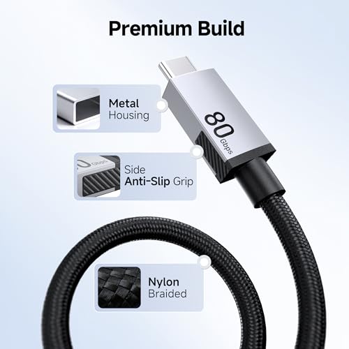 Image of Cable Matters 80Gbps Rugged Braided USB4 Cable, 1ft / 0.3m, Black | [8K@120Hz / 4K@480Hz Video, 240W Charging, 80Gbps Data Transfer], Thunderbolt 5 /4 Compatible