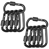 Swavva 10PCS Karabinerclip, Heavy Duty Aluminium Locking Karabiner Schlüsselanhänger D-Ring für Outdoor, Camping, Wandern, Reisen, Angeln, Rucksack Schwarz L