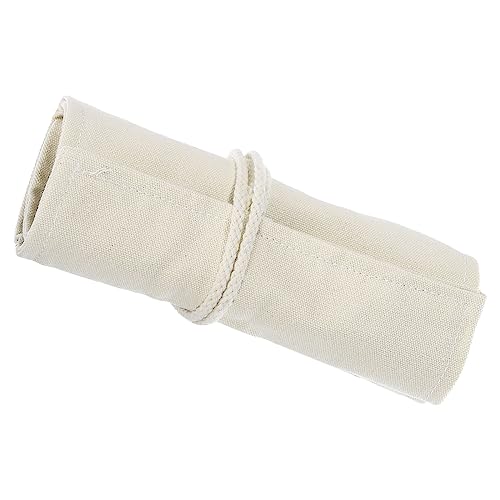 Image of PATIKIL Handmade 24 Slots Roll Up Pencil Case, Canvas Pencil Wrap Pouch Pen Holder Organizer for Artist Drawing Coloring Sketching, White