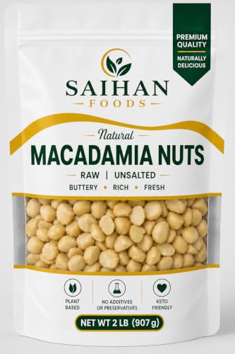 Macadamia Nuts Unsalted Raw – 2 lb (907g), Gluten Free, Keto Friendly, Ideal for Baking, Source of Fiber, No Additives and Healthy Snacking