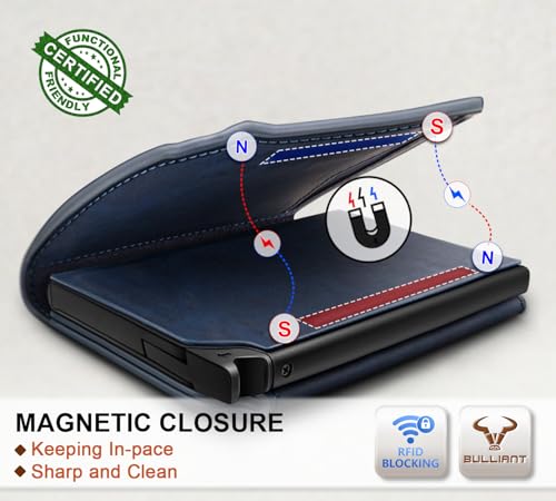 Image of BULLIANT Men Wallet Leather Wallet Card Holders Money Clip for Men 10Cards-Magnetic Flip on Metal Case