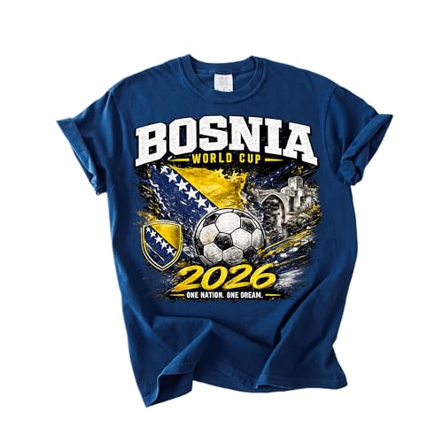 Bosnia 2026 Soccer Fan Graphic T-Shirt Vintage Unisex Sports Tee True Navy