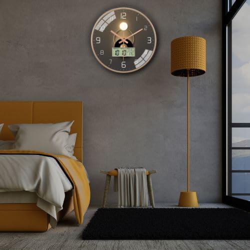 Image of Ash & Roh 12 Inch Silent Quatrz and Non-Ticking Wall Clock with Easy to Read Number and Analog Display Stylish & Decorative Design for Office, Living Room, Bedroom (Moon Digital)