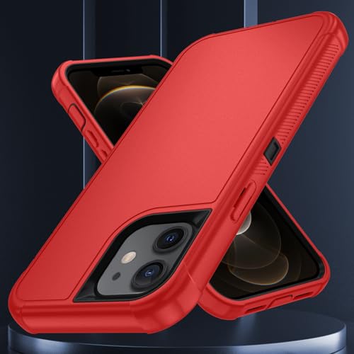 Image of SunStory Compatible with iPhone 12 /12 Pro Case with HD Screen Protector, 3-Layer Heavy Duty Full-Body Cover,3 in 1 Hybrid Protective Case for iPhone 12 /12 Pro 6.1 inch, Red
