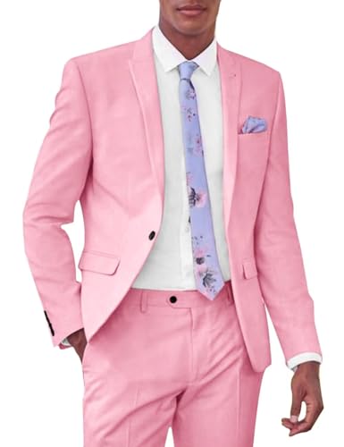 Mens Slim Fit 2 Piece Suit One Button Notch Lapel Blazer Suit Tuxedo for Prom Wedding Suit