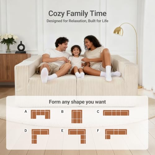 Image of Claiks 128 inch Modular Boneless Couch, Sectional Couches for Living Room, Modern Cloud Sofa with Double Chaise, No Assembly Required, Beige