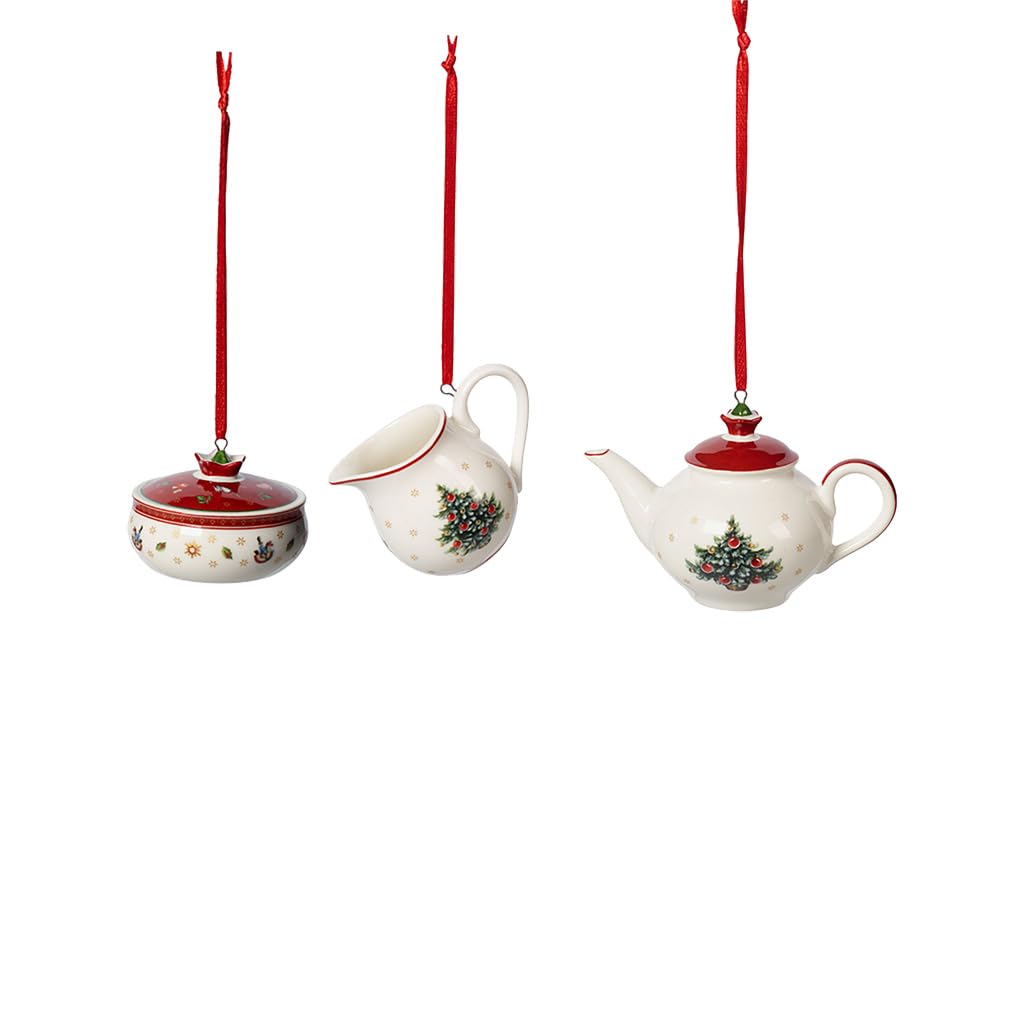 Villeroy & Boch - Toy's Delight Ornamente Kaffeeset 3-teilig Weiß und Rot, Ornament, Baumschmuck Geschirr, Weihnachtsdekorationen, Deko Weihnachten, Weihnachtsdeko, Premium Porzellan
