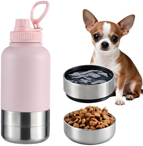 Cibaabo Insulated Dog Water Bottle with 2 Bowls, 32oz Travel Stai...