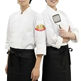 [SIMPS] 【料理人監修】 コックコート 7分袖 サロンセット（軽量で暑くないモデル）『クラシックなダブルコートデザイン』ｘコットン素材で燃えにくい (1, ホワイト, M)