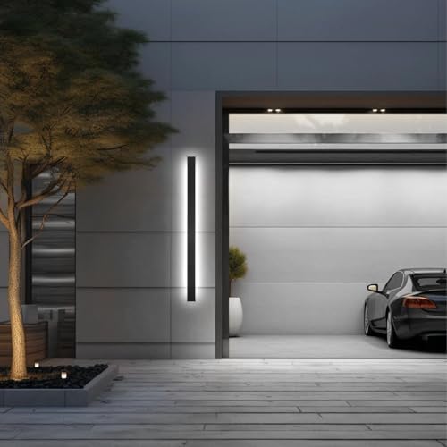 Image of AioTio Outdoor Wall Lights,39inch Modern LED Exterior Light Fixtures Wall Mount,Dimmable Black Linear Outdoor Light Fixture IP65 Waterproof,Modern Long Strip LED Sconce Lighting for Porch,Garage