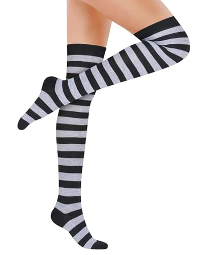 Image of Womens Thigh High Socks Athletic Stripe Cute Colorful Over the Knee High Sock Colorful Long Tube Sock