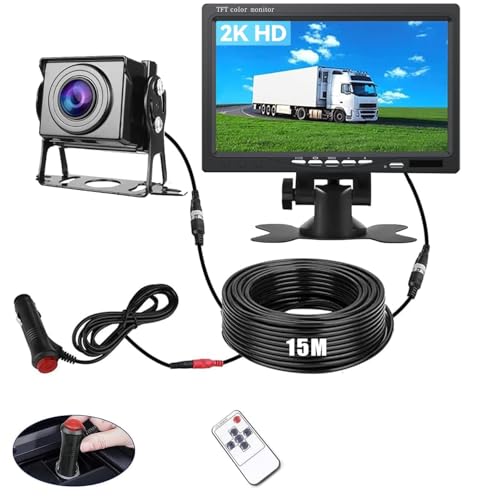 Image of Wired Backup Camera System 7 inch IPS Monitor, Stable Wired Signal, 1080P IP69 Waterproof Camera, Color Night Vision, 150 View, DIY Parking Lines, 49 ft Cable, 12-36V for Truck RV Trailer Van