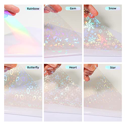 36 Sheets Holographic Sticker Paper, Clear Vinyl Sticker Laminate Film Self-Adhesive, Transparent Overlay Lamination Sticker Paper Waterproof, 6 Patterns-8.5x11 Inch