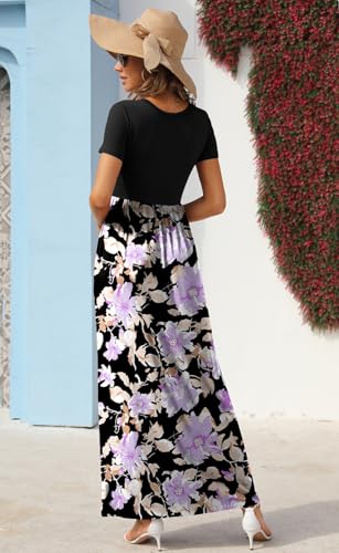 Image of GRECERELLE Womens Summer Long Maxi Dresses 2026 Short Sleeve V Neck Casual Button Dress with Pockets