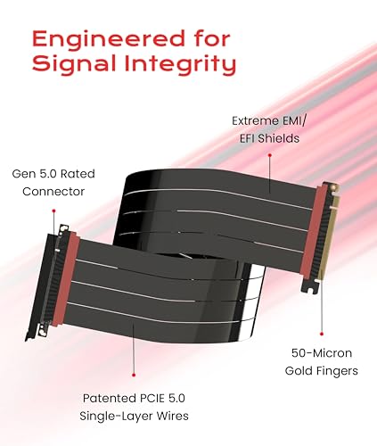 Image of LINKUP PCIE 5.0 Riser Cable | for Vertical GPU Mount | Straight | Graphics Card GPU Ready | Usable with PCIe 4.0 & RX9070 / RTX5090 | 80cm (Total Length: 84cm)