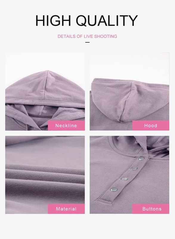 Dokotoo Womens 2025 Hoodies Button Collar Drawstring Hooded Pullover Sweatshirt Casual Long Sleeve Tops Shirts - Image 7