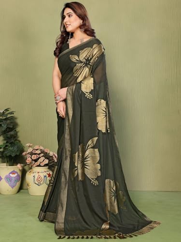 Image of Satrani Women's Shimmer Georgette Foil Printed Saree with Unstitched Blouse Piece