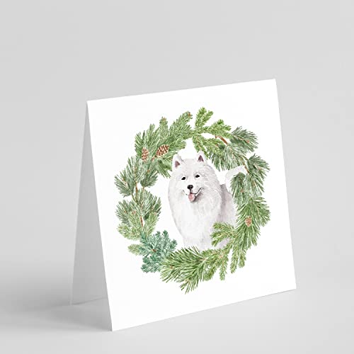 Caroline's Treasures CK8823GC55 Samoyed Smiling Christmas Wreath Square Greeting Cards and Envelopes Pack of 8 Blank Cards with Envelopes Blank Thank You Note Greeting Cards Stationery 5x5 Square