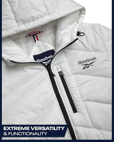 Image of Reebok Mens Winter Jacket - Water Resistant Heavy Puffer Coat with Hood - Quilted Insulated Warm Winter Coat for Men