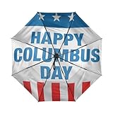 Zathe Columbus Day - Paraguas de viaje impermeable con diseño de bandera de Estados Unidos, mini paraguas plegable UV para viajes, escuela, cierre automático