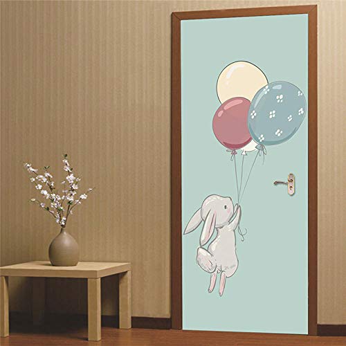 YQLKD Poster De Porte 3D Dessin Animé Ballon Lapin Auto-Adhésif Porte Papier Peint PVC Maison Affiche Murale