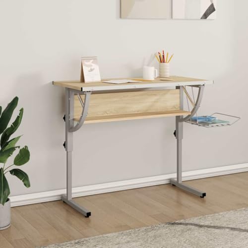 Image of mzdioop Sonoma Oak Craft Table, Grey, 110 x 53 x (58-87) cm, Height Adjustable with Shelf and Storage Space, Ergonomic Desk for Home Office, Children's Room, Office and Creative Work