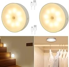 Plastic USB Rechargeable Motion Sensor Night Yellow Light with Self-Adhesive Design for Home Use Ideal for Hallways, Wardrobes, Bedrooms, Stairs, Bathrooms, Kitchens & Basements Pack of 2, Led