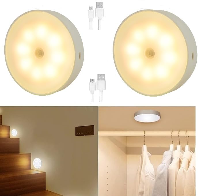 KEYORA USB Rechargeable Motion Sensor Night Yellow Light with Self-Adhesive Design for Home Use Ideal for Hallways, Wardrobes, Bedrooms, Stairs, Bathrooms, Kitchens & Basements Pack of 2-image-32