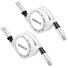 USB C Cable,60W Retractable C to C Fast Charging Cable,Type C Charger Cord for iPhone 17 16 15 Pro Max, iPad Air 4, Galaxy S24 S23 Android iOS Type C Cell Phones Tablets Universal Use 2Pack/White