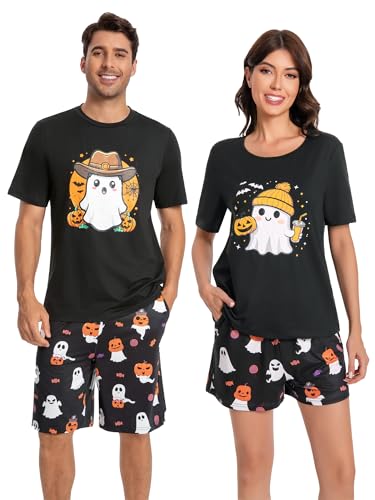 Leevuyu Matching Halloween Pajamas for Couples Halloween Pajamas Women Ghost Face Pajama Short Set Pjs Black S