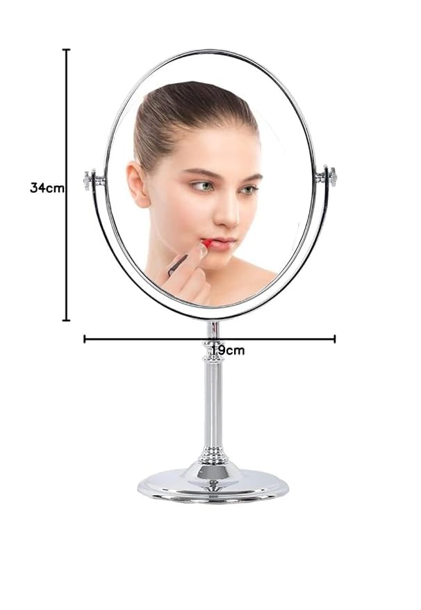BuntyChiku Dual Sided Magnifying Tabletop Mount Oval Plastic Frame Mirror 5X and 1X Make Up Mirror Portable Table Mirrors with Stand for Woman&Man Chrome Finish 3