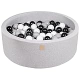 MEOWBABY Ball Pit with 200 Balls 2.75in Included for Toddlers - Baby Soft Foam Round Playpen, Light Grey: White/Grey/Black