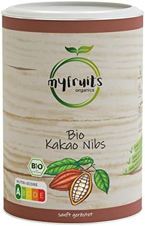 myfruits Bio Nibs kakao, 450 g, ziarna kakaowe bez dodatków, bez cukru, delikatnie prażone dla uzyskania czekoladowego smaku, do pieczenia lub musli