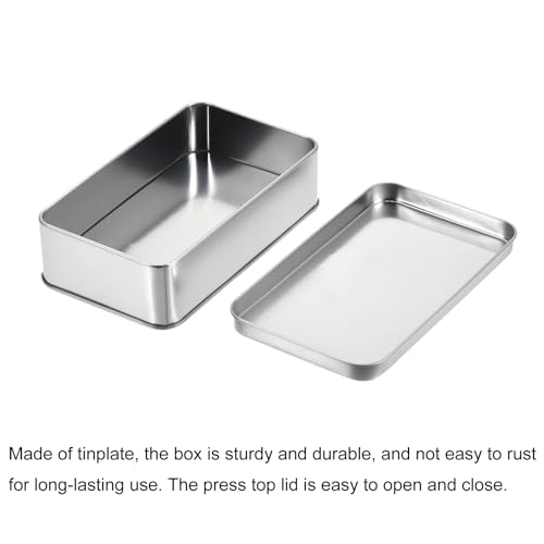 uxcell Metal Tin Box, 5.31" x 3.15" x 1.38" Rectangular Empty Tinplate Containers with Lids, Silver Tone, for Home Organizer, Candles, Gifts, Car Keys, Crafts Storage
